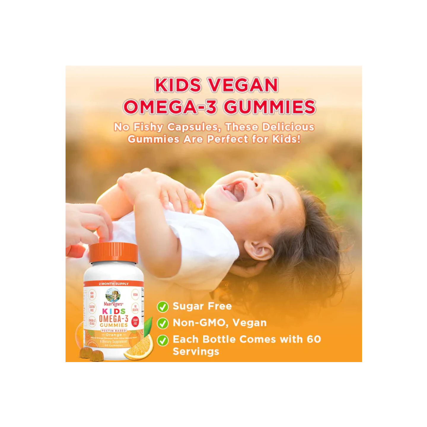 Gomitas Veganas Omega-3 Para Niños (60 gomitas), Mary Ruth´s