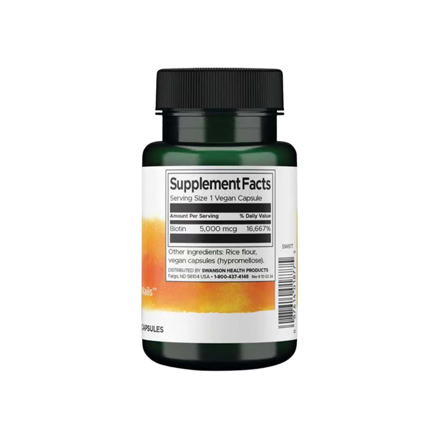 Swanson Premium Biotin 5,000 mcg (5 mg) – 100 cápsulas veganas