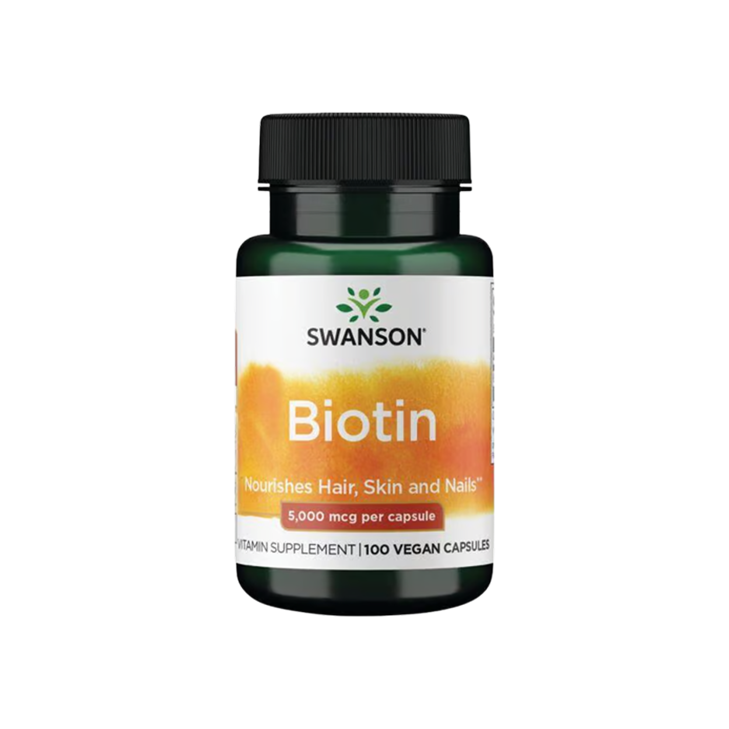 Swanson Premium Biotin 5,000 mcg (5 mg) – 100 cápsulas veganas