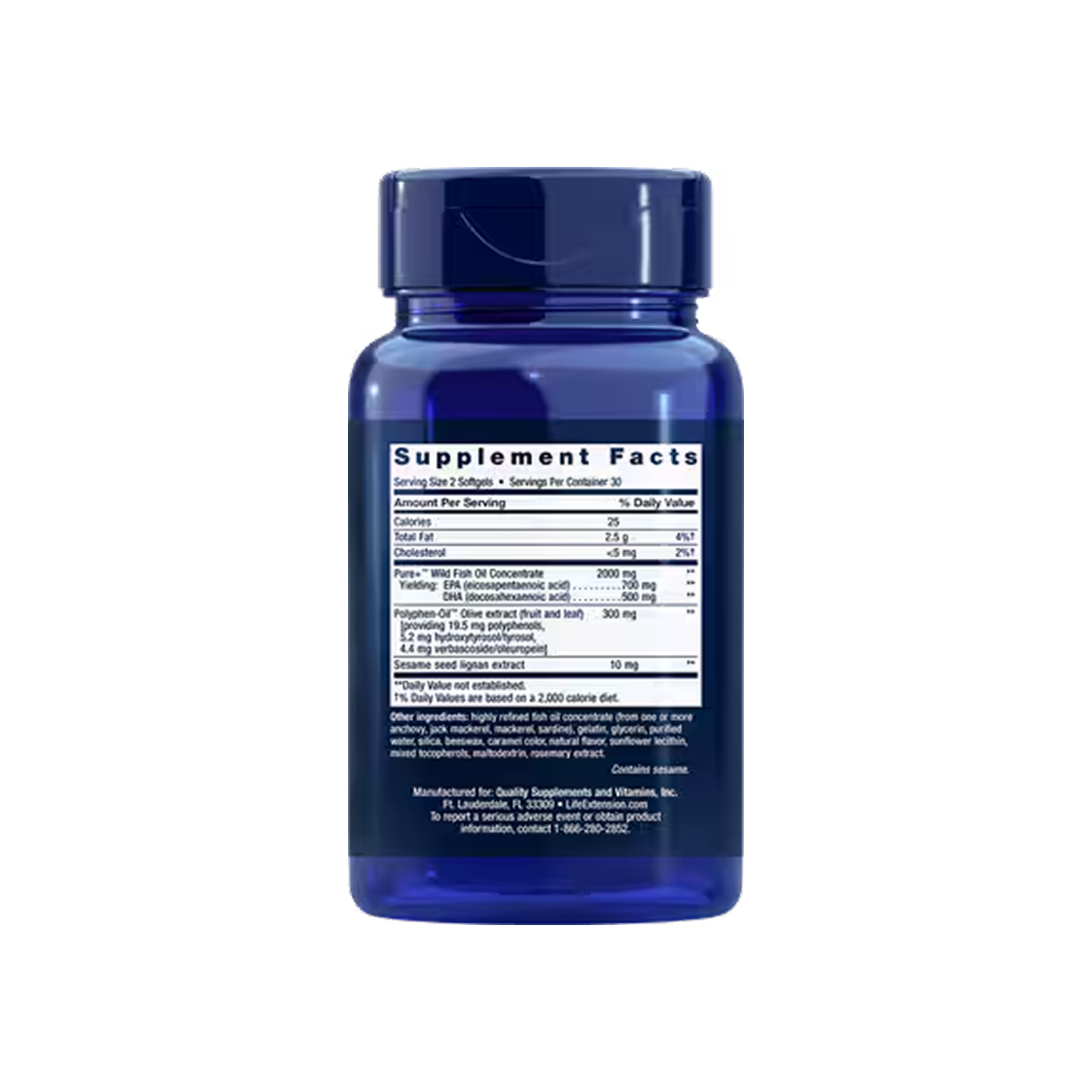 Life Extension Super Omega-3 EPA/DHA con Lignanos de Sésamo y Extracto de Oliva, 60 cápsulas blandas