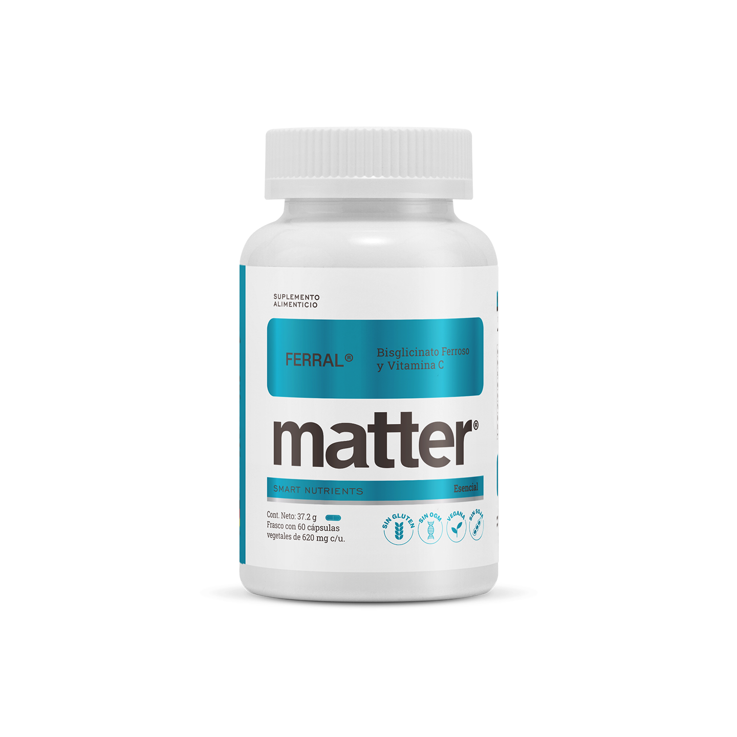 Matter Ferral Bisglicinato Ferroso & Vitamina C, 60 cápsulas