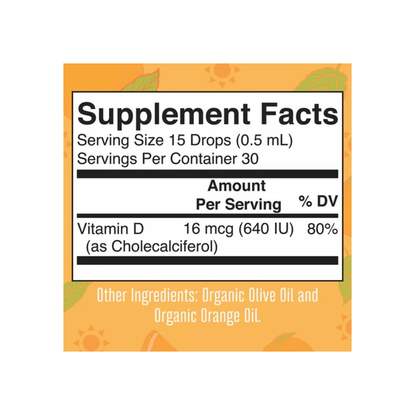 Gotas líquidas orgánicas de vitamina D3 para niños 0.5 oz MARY RUTH