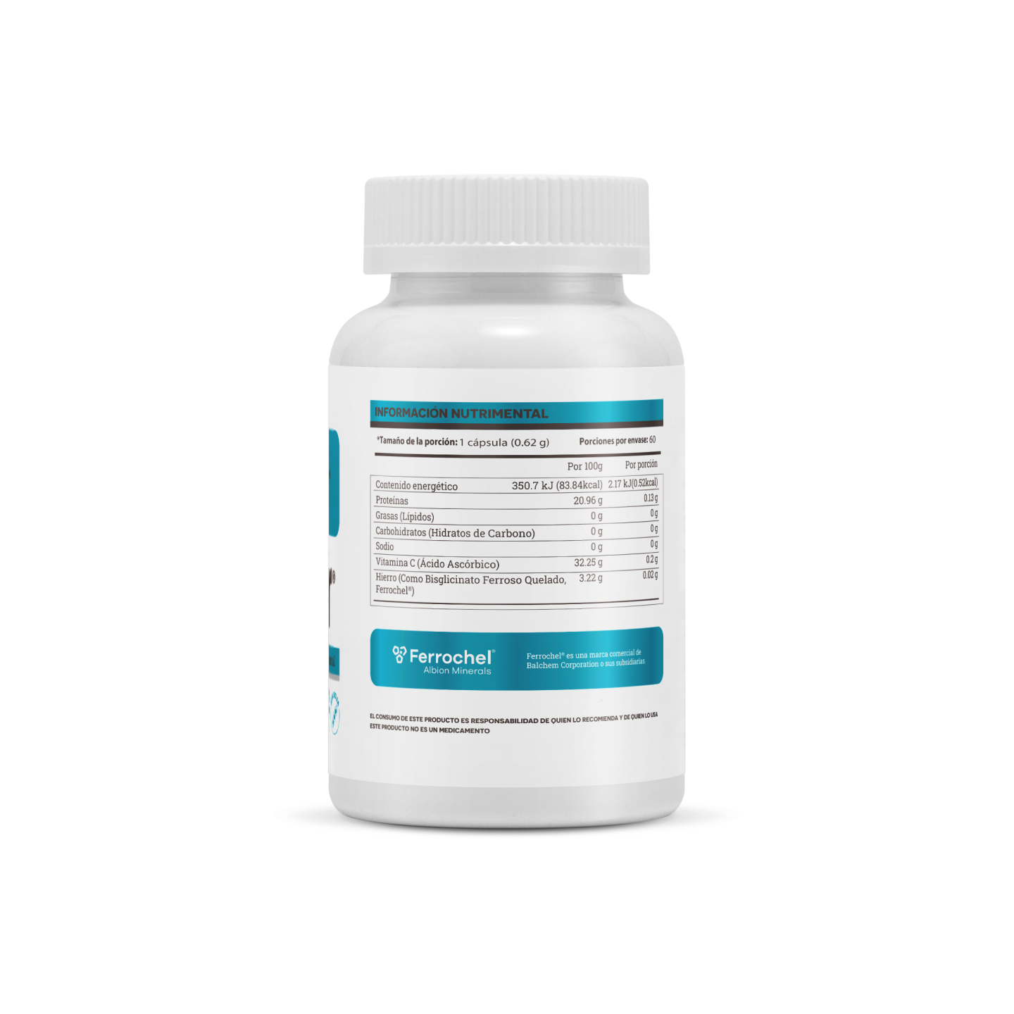 Matter Ferral Bisglicinato Ferroso & Vitamina C, 60 cápsulas