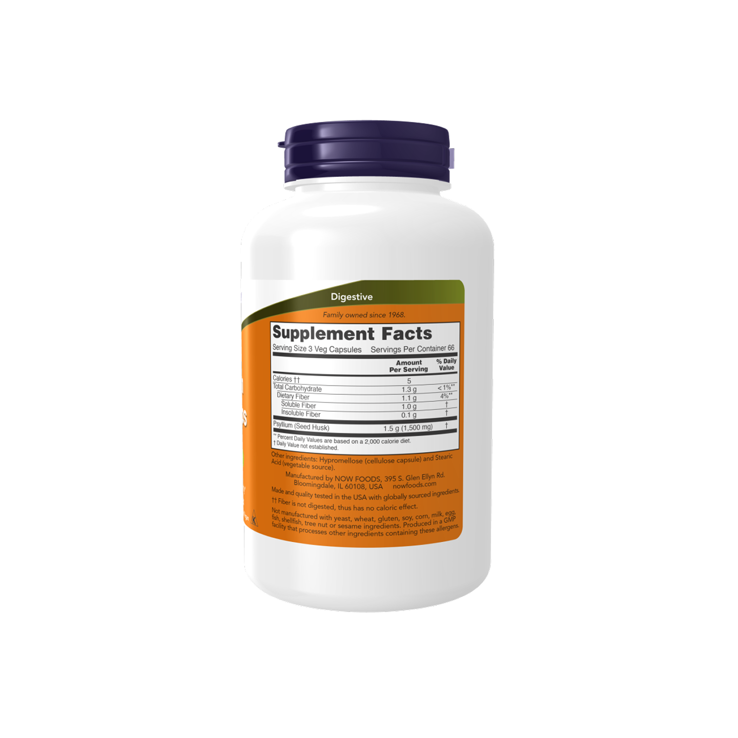 NOW Foods Psyllium Husk Caps 500 mg 200 cápsulas vegetales