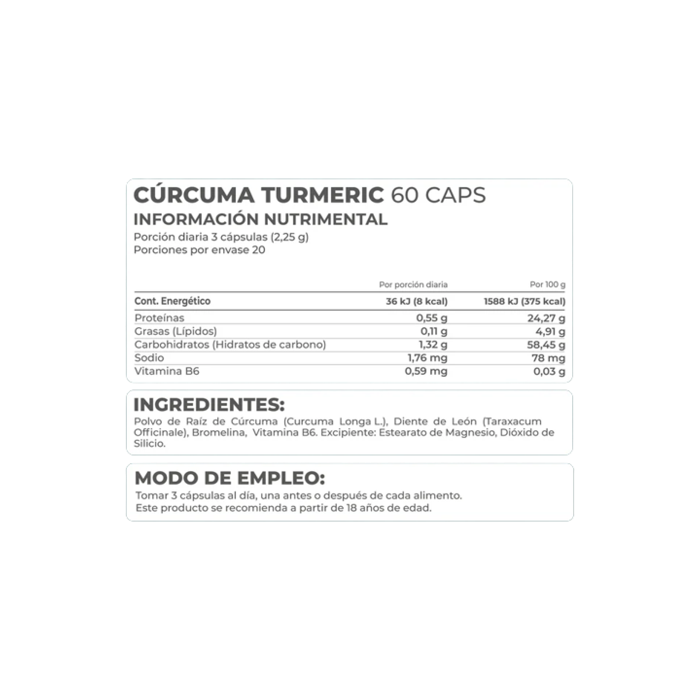 Cúrcuma Turmeric 60 caps - Pronat