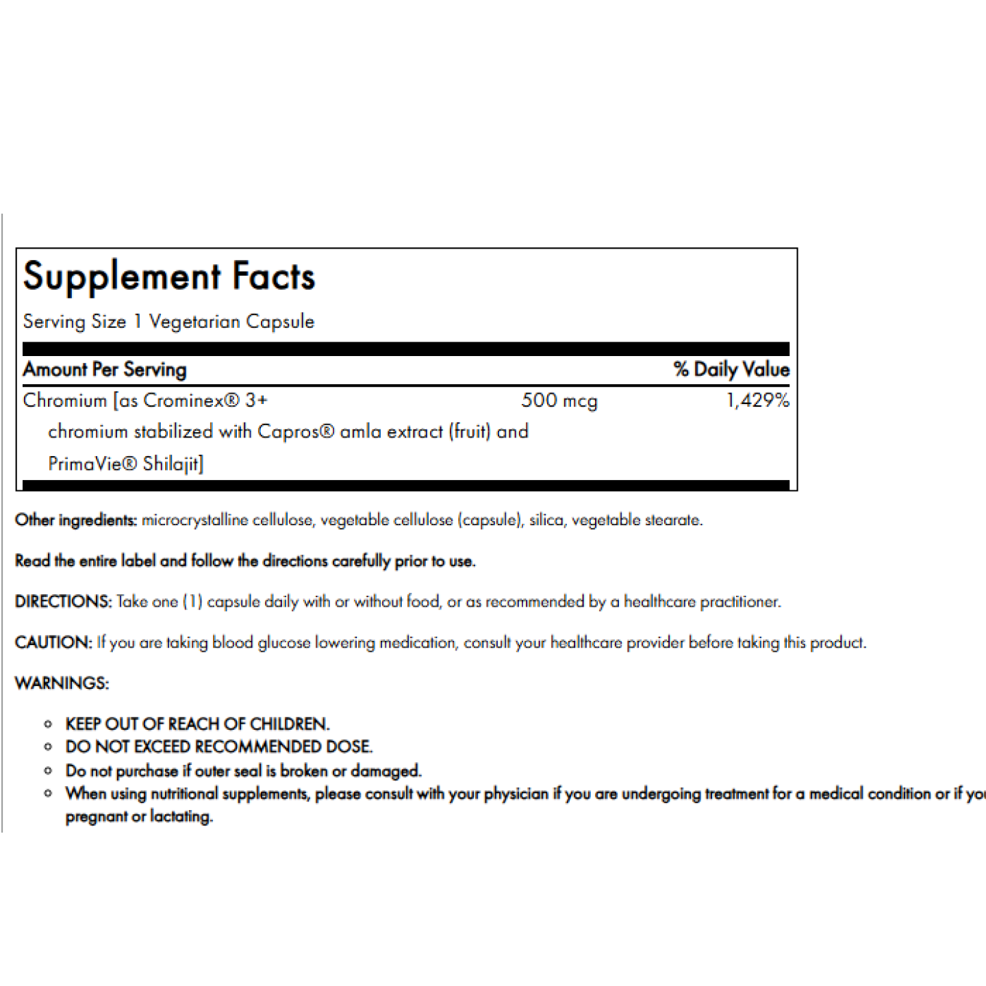 Life Extension Optimized Chromium 500 mcg, 60 cápsulas vegetales