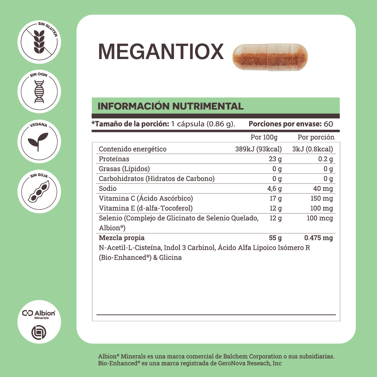 MegAntiox | Antioxidantes ALA, NAC, Indol 3 Carbinol, Vitaminas C & E