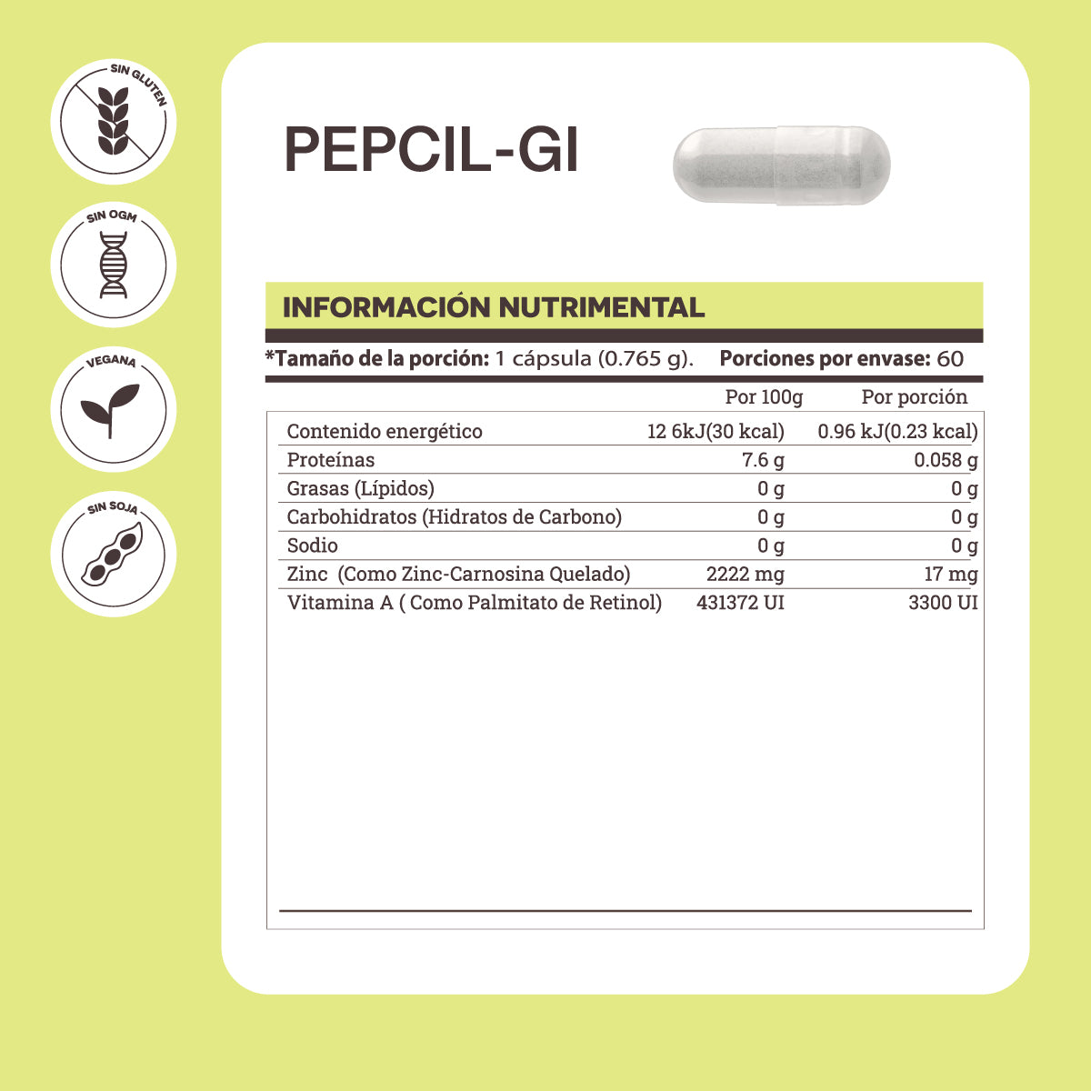 Pepcil-GI - Zinc Carnosina Quelado (60 cápsulas)